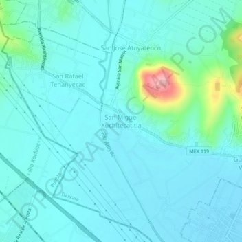 Carte topographique San Miguel Xochitecatitla, altitude, relief