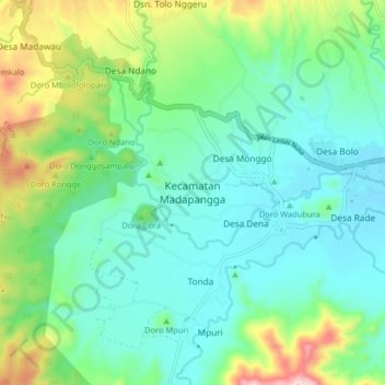 Carte topographique Kecamatan Madapangga, altitude, relief
