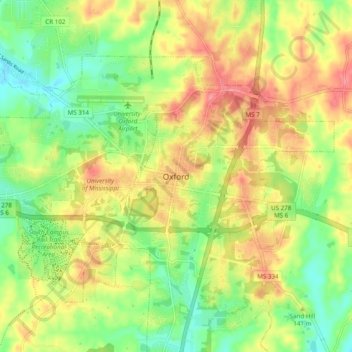 Carte topographique Oxford, altitude, relief