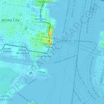 Carte topographique Hudson River Waterfront, altitude, relief