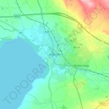 Carte topographique Antrim, altitude, relief