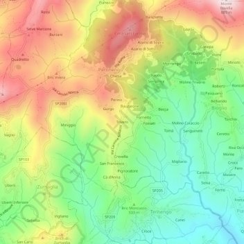 Carte topographique Trivero, altitude, relief