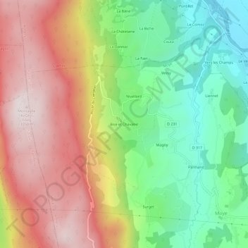 Carte topographique Bise et Chavanel, altitude, relief