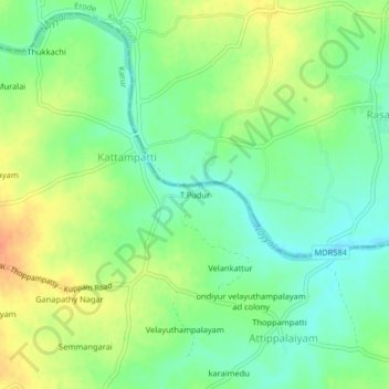Carte topographique T.Pudur, altitude, relief