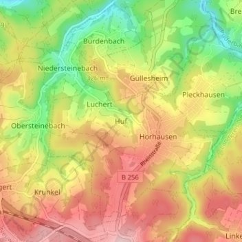 Carte topographique Huf, altitude, relief