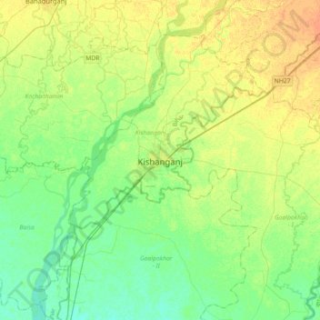 Carte topographique Kishanganj, altitude, relief
