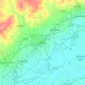 Carte topographique Eluru, altitude, relief