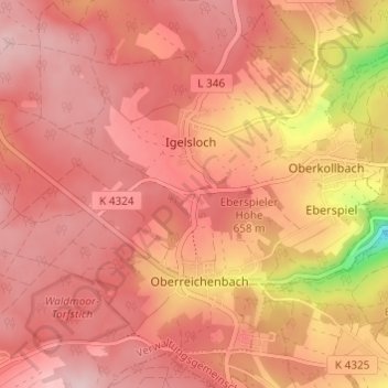 Carte topographique Siehdichfür, altitude, relief