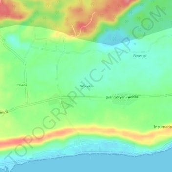 Carte topographique Woniki, altitude, relief