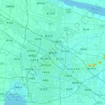 Carte topographique Changzhou, altitude, relief