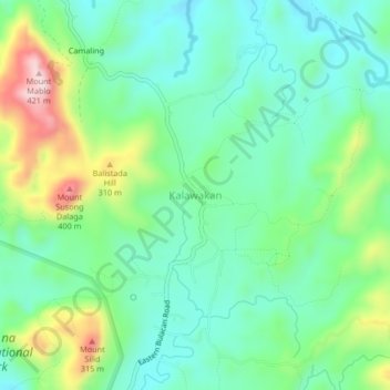 Carte topographique Kalawakan, altitude, relief