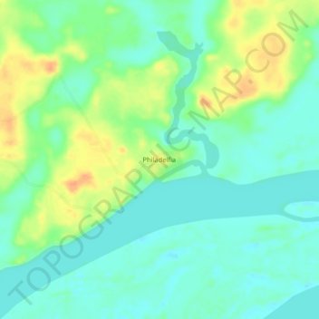 Carte topographique Philadelfia, altitude, relief