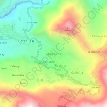 Carte topographique Cuna Cuno, altitude, relief