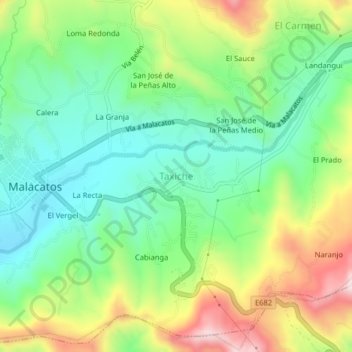 Carte topographique Taxiche, altitude, relief