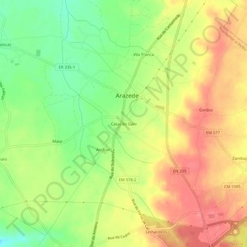Carte topographique Casal do Gaio, altitude, relief