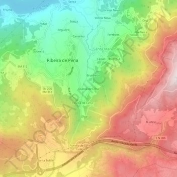 Carte topographique Quintã de Cima, altitude, relief