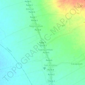 Carte topographique Purok 1, altitude, relief