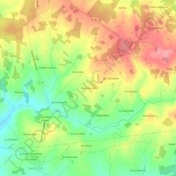 Carte topographique Bachellerie, altitude, relief