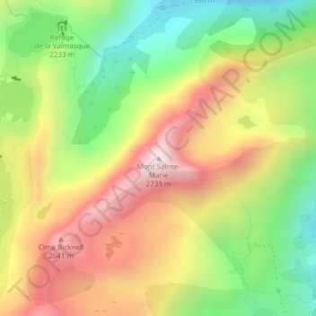 Carte topographique Mont Sainte-Marie, altitude, relief