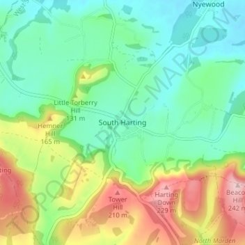 Carte topographique South Harting, altitude, relief