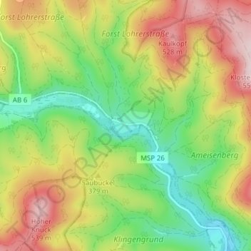Carte topographique Erlenfurt, altitude, relief