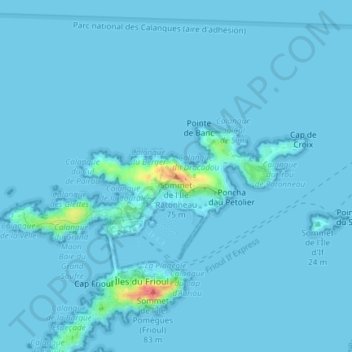 Carte topographique Sommet de l'Île Ratonneau, altitude, relief