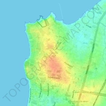 Carte topographique Na Kluea, altitude, relief