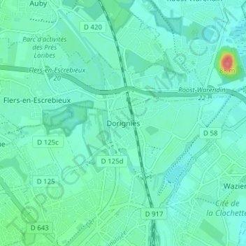 Carte topographique Dorignies, altitude, relief