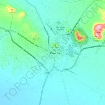 Carte topographique Paraguarí, altitude, relief