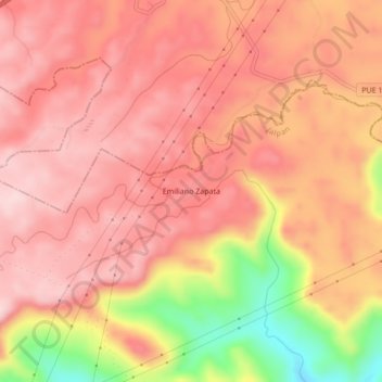 Carte topographique Emiliano Zapata, altitude, relief