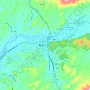 Carte topographique Elizabethton, altitude, relief