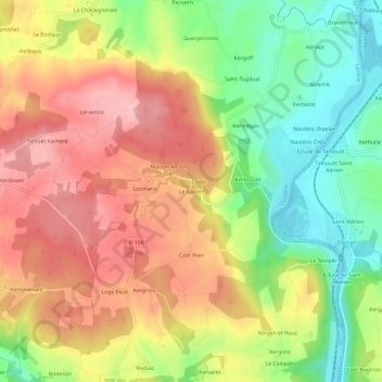 Carte topographique Le Goslen, altitude, relief