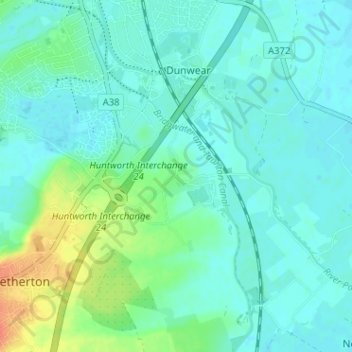 Carte topographique Huntworth, altitude, relief