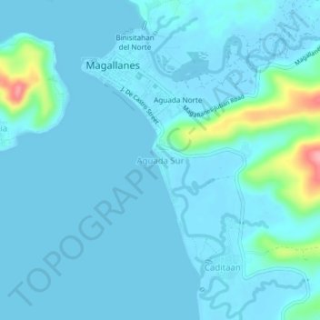 Carte topographique Aguada Sur, altitude, relief