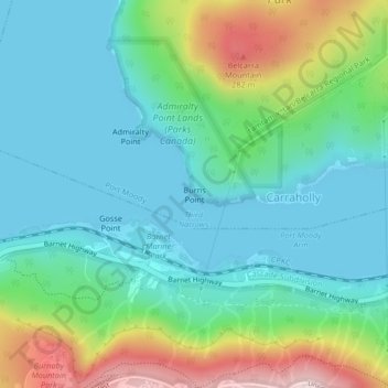 Carte topographique Burns Point, altitude, relief