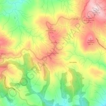 Carte topographique Poggioferro, altitude, relief