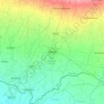 Carte topographique Janakpur, altitude, relief