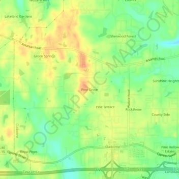 Carte topographique Pine Grove, altitude, relief