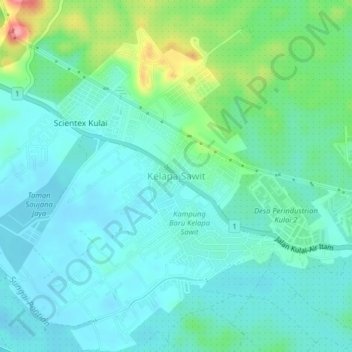 Carte topographique Kelapa Sawit, altitude, relief