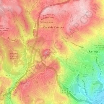 Carte topographique A-da-Beja, altitude, relief