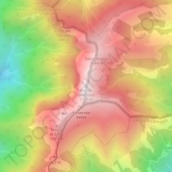 Carte topographique Monte Generoso, altitude, relief