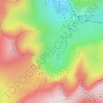 Carte topographique Cwm Idwal, altitude, relief