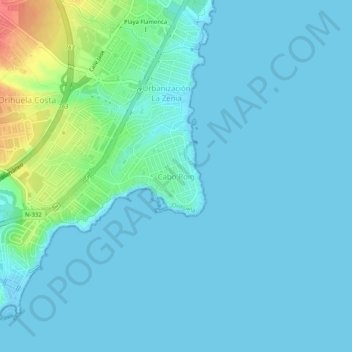 Carte topographique Cabo Roig, altitude, relief