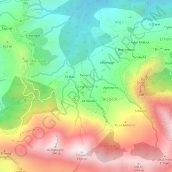 Carte topographique Tizeghouane, altitude, relief