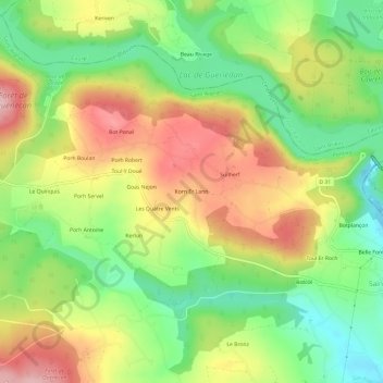 Carte topographique Korn Er Lann, altitude, relief
