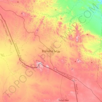 Carte topographique Boorama, altitude, relief