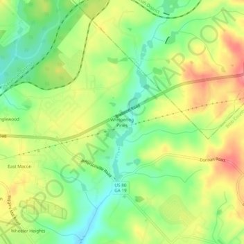 Carte topographique Whispering Pines, altitude, relief