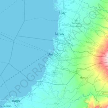 Carte topographique Bacolod, altitude, relief