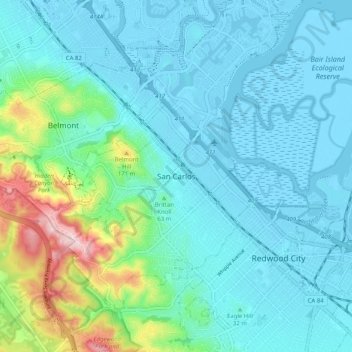 Carte topographique San Carlos, altitude, relief