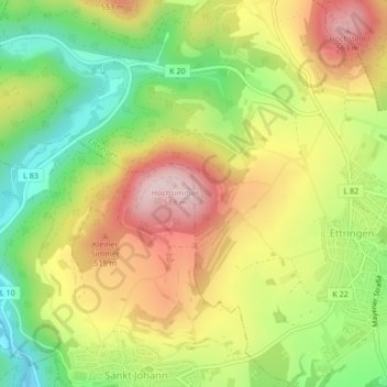 Carte topographique Fernblick 90km, altitude, relief